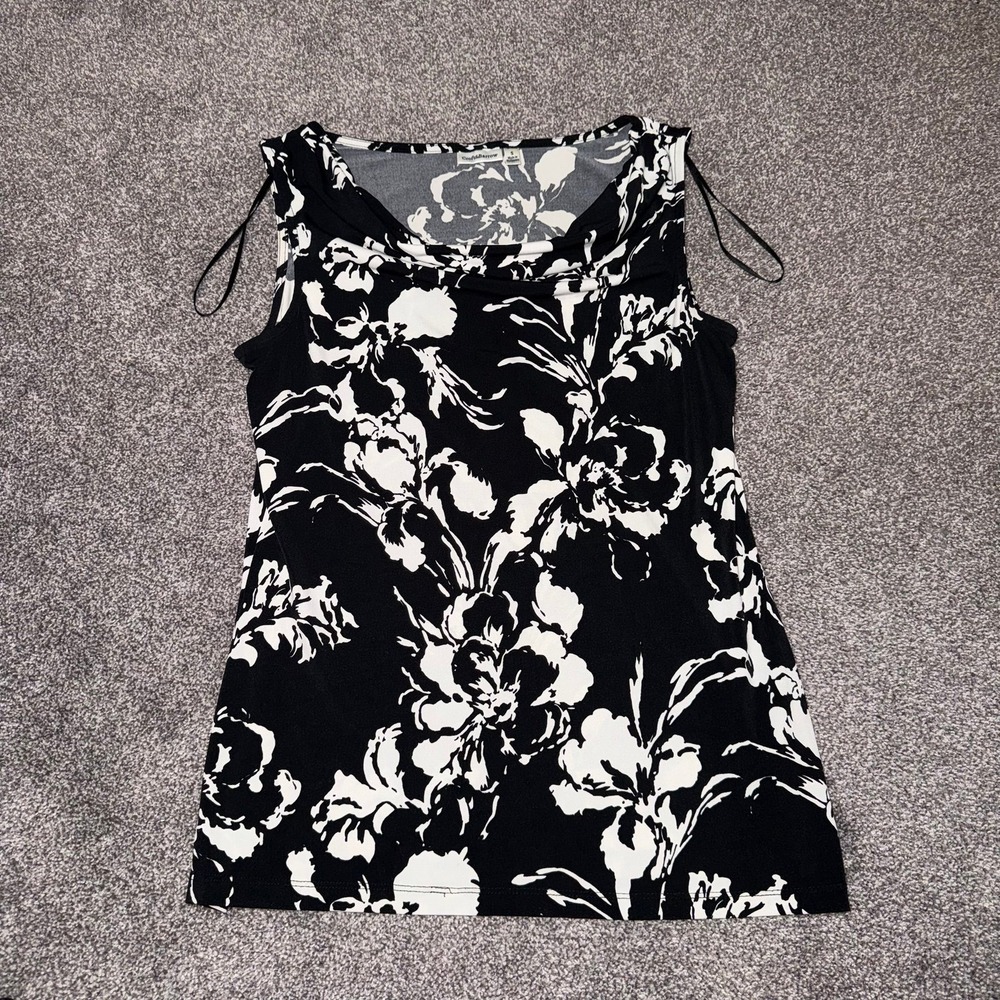Croft & Barrow Women's Black and White Sleeveless Tank Top - Size Small
